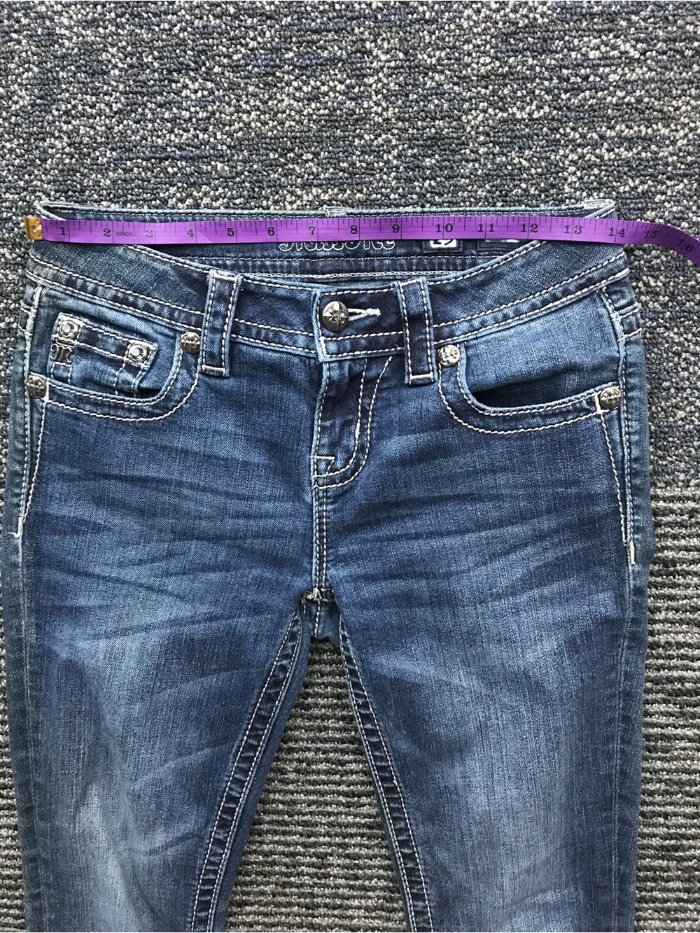 Miss Me Embroidered Dark Blue Denim Jeans with Sequin Pocket - Picture 7 of 9